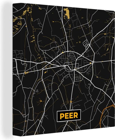 Canvas Schilderij Stadskaart - Peer - Plattegrond - Goud - Kaart - 20x20 cm - Wanddecoratie