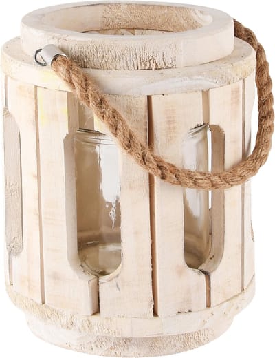 Dekoratief | Windlicht m/gaten, naturel, hout/glas, 15x15x20cm | A245623