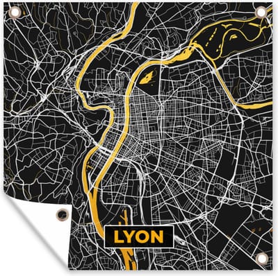 Tuin poster Plattegrond – Kaart – Stadskaart – Frankrijk – Lyon - 200x200 cm - Tuindoek