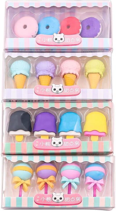 Dailygoods- Gum Set 16 Stuks - Creatieve Rubber Gummen - Lolly/IJs/Donut/Hoorntje - Grappige Gummen - Cadeau voor Kinderen - Schattige Ontwerpen - Gummetjes