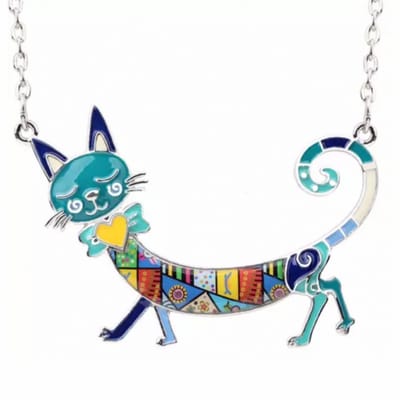 Ketting-Kat-Emaille-Blauw-Poes-Metaal - Charme Bijoux