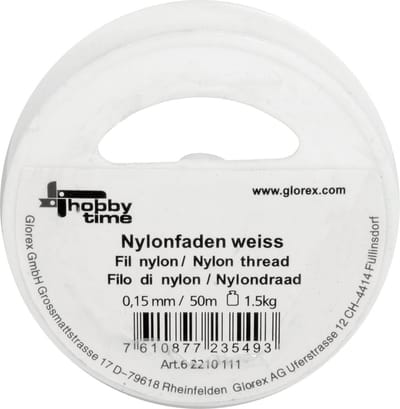 Glorex Hobby - Nylon hobby draad - dun - wit - 0,15 mm x 50 meter - knutselen