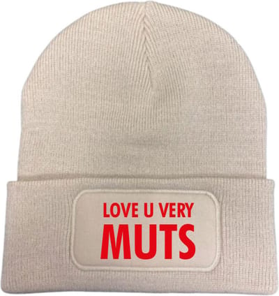 Love u very muts wintermuts almond | rood - soBAD. | Wintersport | Après ski verkleedkleren | Unisex | Heren en Dames Beanie