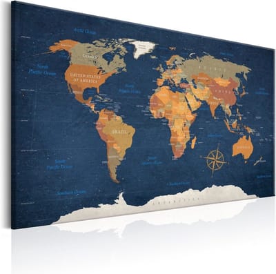 Schilderij - Wereldkaart , Oceanen van Inkt