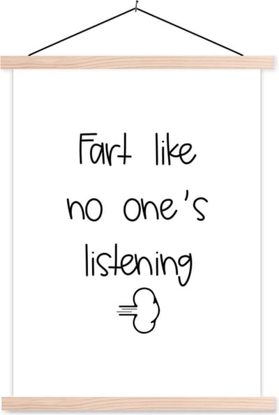 Posterhanger incl. Poster 87x120 cm - Schoolplaat - Spreuken - Quotes - Fart like no one's listening - Wolken - Textielposter - Blanke latten