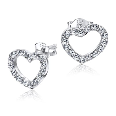 Joy|S - Zilveren hartje oorbellen - 11 x 9 mm - elegant hartje met kristal