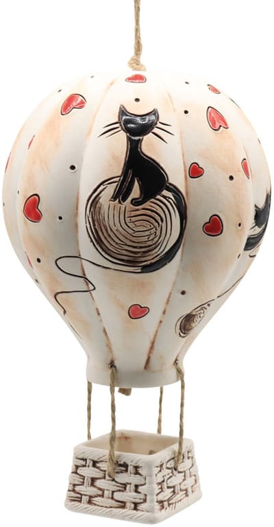 Tuindecoratie luchtballon keramiek katten liefde- 22 cm - handgemaakt en hand geschilderd