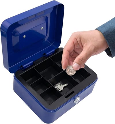 Geld Bank - Spaarvarken Metaal - Geld Besparen - Afsluitbaar Slot - 20 x 16 x 9 cm - Blauw
