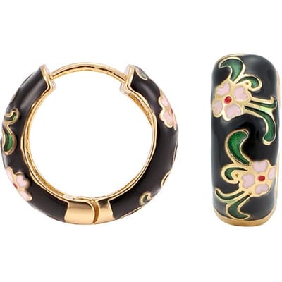 Nieuwe Mode Emaille Bloemen Huggie Hoepel Oorbellen voor Vrouwen Vintage Boho Cirkel Kleine Oorbellen Statement Sieraden Brincos Cadeaus zwart