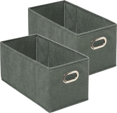 5Five Opbergmand/kastmand - Set van 2x stuks - grijsgroen - linnen - 7 liter - 31 x 15 x 15 cm - Opbergbox - Vakkenkast manden