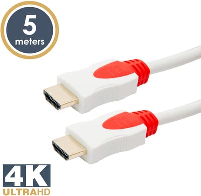 HDMI 2.0 kabel - 5 meter - ondersteunt 3D, 4K (4096×2160\@24Hz), meerkanaals audioformaten (TrueHD, DTS-HD), dubbel afgeschermd, 24K vergulde connectoren, geschikt voor home cinema, Hi-Fi, gameconsoles en pc’s. [20424]