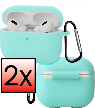 Hoes - Geschikt voor Apple Airpods Pro 3 - Siliconen Hoesje met Clip - Silicone Case Cover - Mintgroen