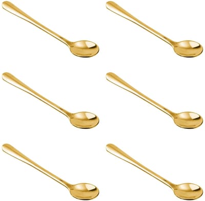 Dailygoods- Mini Lepel Goud - 6 Stuks - Roestvrij Staal - Compact - Voor Specerijen - Praktisch Ontwerp - 7,3 x 1,5 cm - Theelepels