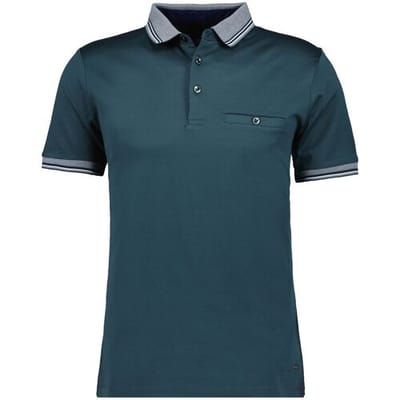 Ragman Polo Uni Contrast Detail Mercerized Cotton Donker Groen / male
