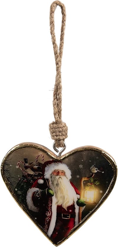 Clayre & Eef Kersthanger 13x2x13 cm Rood Hout Kerstman