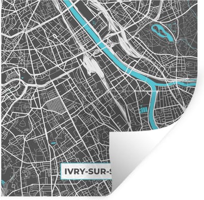 Muurstickers - Sticker Folie - Ivry-sur-Seine - Frankrijk - Kaart - Stadskaart - Plattegrond - 100x100 cm - Plakfolie - Muurstickers Kinderkamer - Zelfklevend Behang XXL - Zelfklevend behangpapier - Stickerfolie