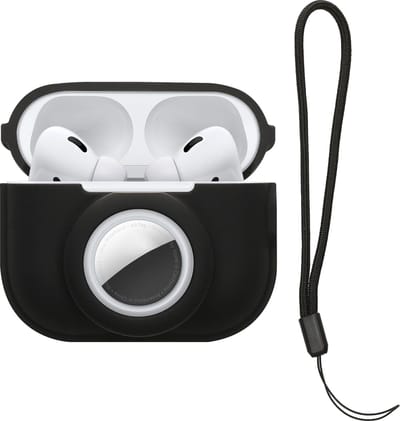 kwmobile oordopjes case geschikt voor Apple Airpods Pro 2 hoesje - Oortjes cover met AirTag houder - In-ear koptelefoon hoes - Silicone in zwart