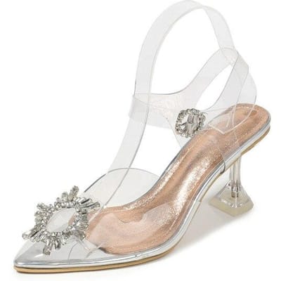 Dames Hoge Hakken Diamanten Gesp Wijnglazen Dames Sandalen Middenhoge Hak Pailletten Transparant Veterschoenen Dames Sandalen Bruidsschoenen 35