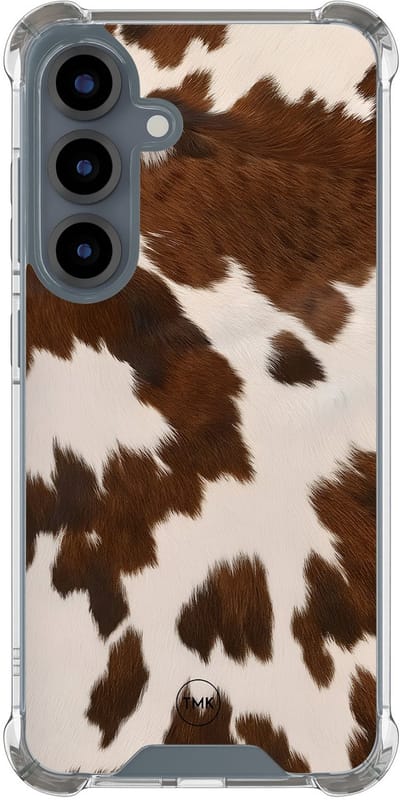 Shockproof hoesje geschikt voor Samsung Galaxy S25 - Cow vibe - Schokbestendig - Verhoogde randen - TPU case - Extra Sterke Back Cover - Print - Transparant, Bruin
