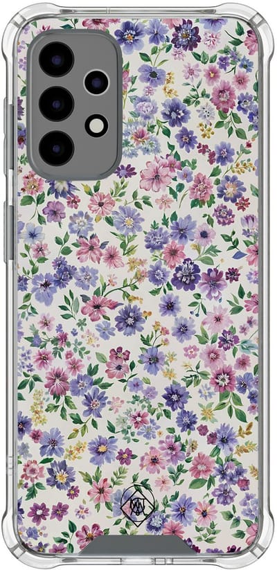 Hoesje (shockproof) geschikt voor Samsung Galaxy A52 5G - Paarse bloemen - Extra sterke case - TPU/polycarbonaat - Bloemen - Paars, Transparant