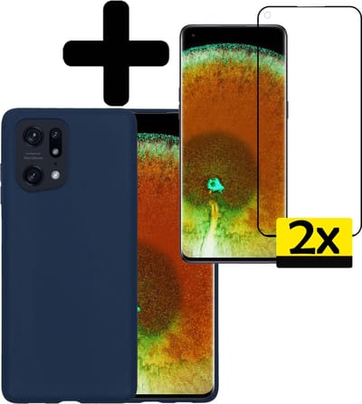 Hoesje - Met 2x Screenprotector - Geschikt voor OPPO Find X5 - Sterk & Shockproof - Back Cover - Siliconen Case - Telefoon Hoes - Telefoonhoesjes - Donkerblauw