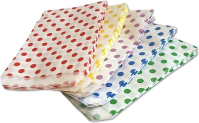 Prigta - Papieren zakjes Mix - 100 stuks - 10x16 cm - wit met gekleurde stipjes - cadeauzakjes / uitdeelzakjes / geschenkzakjes
