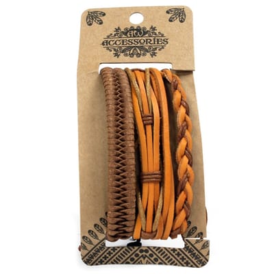 Heren Armband Set – Tanned & Interesting - Set van 3 – Imitatieleer – Cognac/Bruin – Verstelbaar