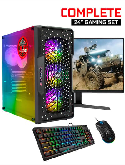 ScreenON - Gaming Set - Y54196 - V1 (GamePC.Y54196 + 24 Inch Monitor + Toetsenbord + Muis)