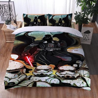 Anime Luxe 3D Sterrenkrijger 3D Geprint Kinderbeddengoed Baby Dekbedovertrek Sets Beddengoed Twin Enkel King Kinderen Volwassenen Cadeau EU Single(135*200cm)3pcs black