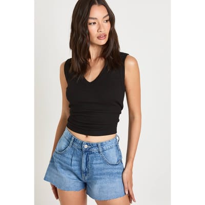 boohoo Dames Flippy Wide Leg Denim Short | Medium Gebleekt | Maat: 34