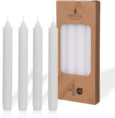 Comforder Potloodkaarsen Wit - Set van 4 Dinerkaarsen 20cm - 4 x 7 Branduren