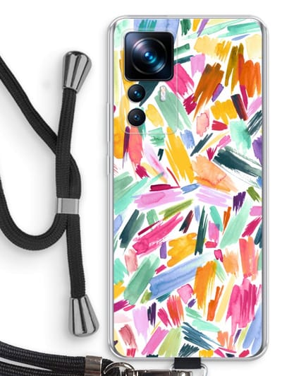 Case Company® - Hoesje met koord geschikt voor Xiaomi 12T Pro hoesje met Koord - Watercolor Brushstrokes - Telefoonhoesje met Zwart Koord - Bescherming aan alle Kanten en Over de Schermrand