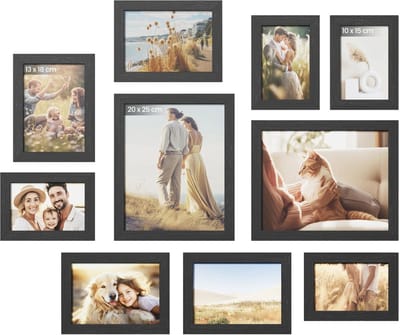 uJOY Fotolijst set van 10 stuks - Meerdere fotoformaten - Te gebruiken als wanddecoratie of staand op een tafel, kast of plank