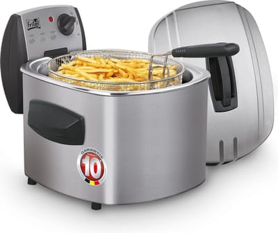 FRITEL Frituurpan - FR 1480 - Retro Friteuse met Antistofdeksel - - Koude Zone - 3-5 Personen - Ronde Frituurketel - 3000W - 4 liter - 10 jaar Garantie