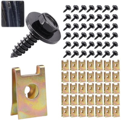 100 Stuks U-Type Bevestigingsschroeven voor Auto, Inclusief 50 Clips en 50 Schroeven voor Mudguard, Bumper en Wielbevestiging