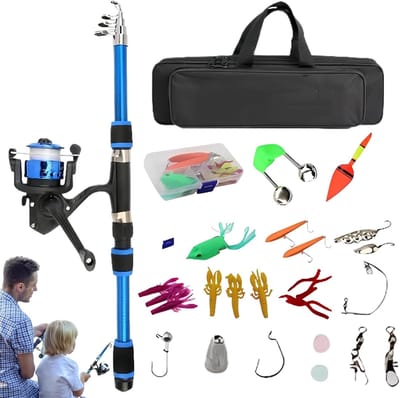 Kinder Visserset - Jeugd Hengel - Beginners Vissen - Telescopische Staaf - 1.8 Meter - Blauwe Set