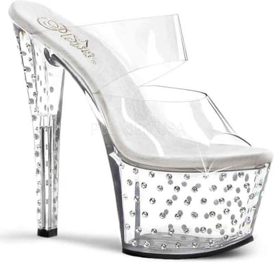 Pleaser - STARDUST-702 Muiltjes - Paaldans schoenen - 35 Shoes - Transparant/Zilverkleurig