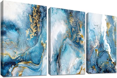 Oceaan Canvas Schilderij - Marmer Kunst Abstract - Wanddecoratie Wonen - Houten Frame Klaar - 90 x 40 cm