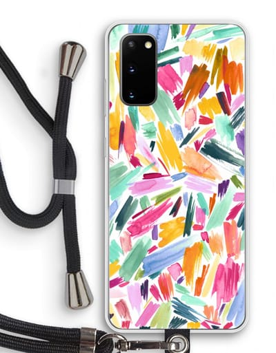 Case Company® - Hoesje met koord geschikt voor Samsung Galaxy S20 hoesje met Koord - Watercolor Brushstrokes - Telefoonhoesje met Zwart Koord - Bescherming aan alle Kanten en Over de Schermrand