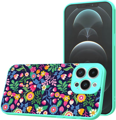 Smartphonica Telefoonhoesje Geschikt voor iPhone 12 Pro Max met Bloemen opdruk - TPU Back Cover Case Flower Design - Turquoise geschikt voor iPhone 12 Pro Max
