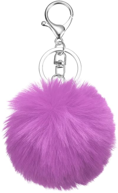 Dailygoods - QUARKZMAN Sleutelhanger met pompons, 8 cm, van kunstkonijnenhaar, pluizige en zachte ballen, hanger voor handtas of portemonnee, om te knutselen, zwart/goud