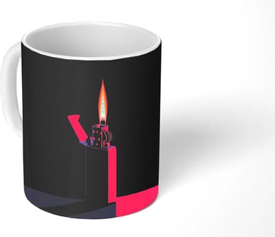 Mok - Koffiemok - Aansteker - Vlam - Donker - Mokken - 350 ML - Beker - Koffiemokken - Theemok