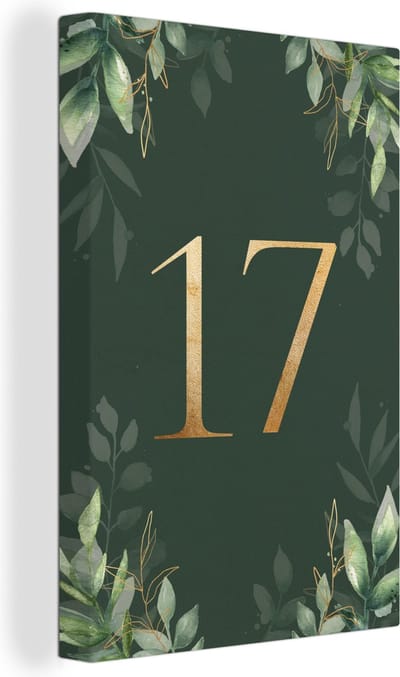 Canvas Schilderij Nummer 17 - Bladeren - Planten - Botanisch - Goud - 20x30 cm - Wanddecoratie