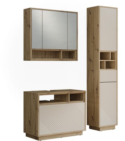 Vicco badkamermeubelset Beatrice, Kasjmier/Artisanaal eiken, 3-delig