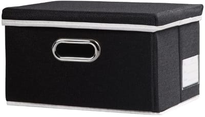 JHUBERS- Opbergdoos Decoratief - Opvouwbaar - Linnen/Katoen - Zwart - 29x22x17cm - Ideaal voor Kleding/Badhanddoeken - Opbergmand