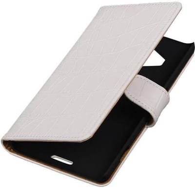 Croco Bookstyle Wallet Case Hoesjes Geschikt voor Microsoft Lumia 950 XL Wit