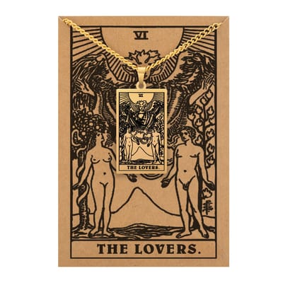 Tarot Ketting VI: De Geliefden / The Lovers - Inclusief Rider-Waite Kaart - Goudkleurig Stainless Steel - 60cm - Pax Amare