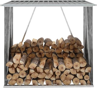 Houten Kist - Opbergrek - Brandhout Opslag - Verhoogde Lamellen - 163 x 83 x 154 cm - Grijs
