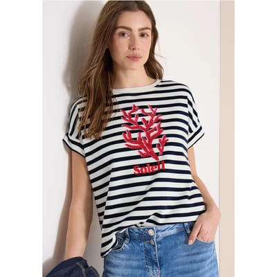 Sweater met korte mouwen en brede strepen