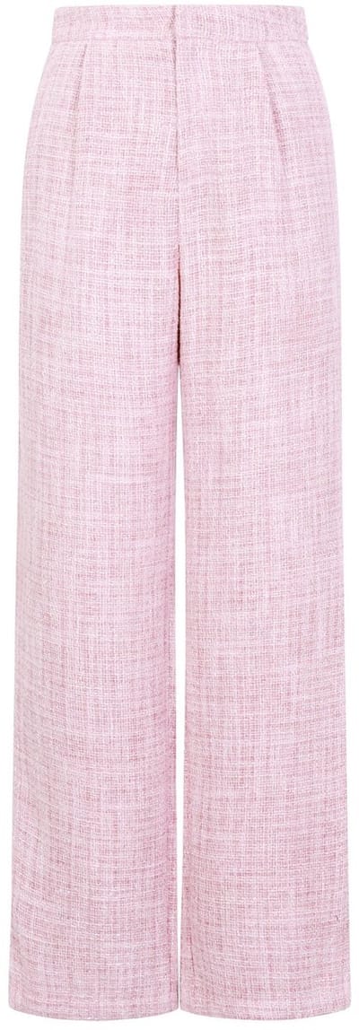 Comfortabele Geweven Polyester Damesbroek met Rechte Pijpen en Ruitjespatroon - Roze - Maat S